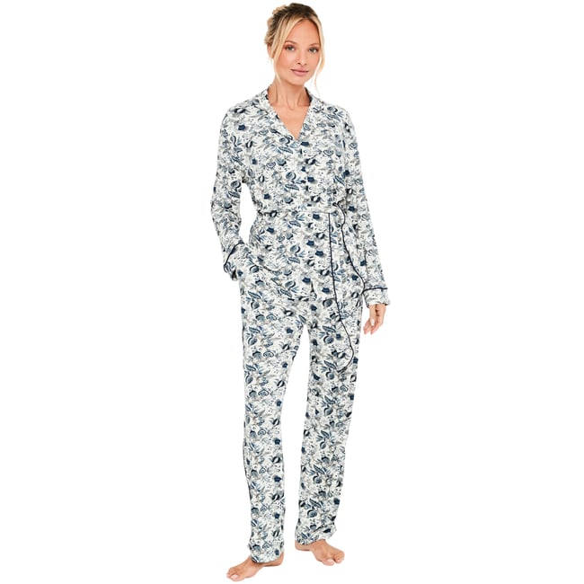 Pyjama pantalon droit chemise manches longues Chic Bamboo bleu <span itemprop=