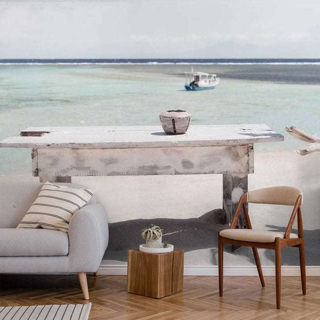 Papier peint panoramique sable blanc en indonesie Couleur intissé <span itemprop=