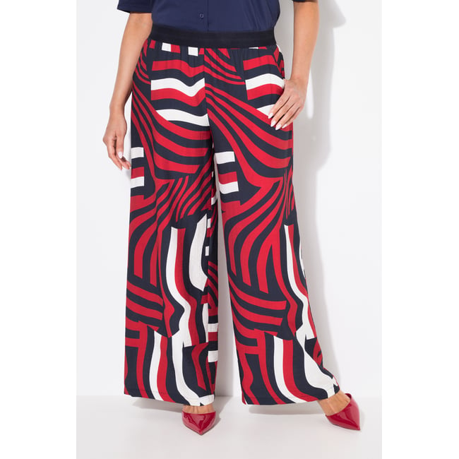 Pantalon, motif vagues. Jambe large litchi <span itemprop=