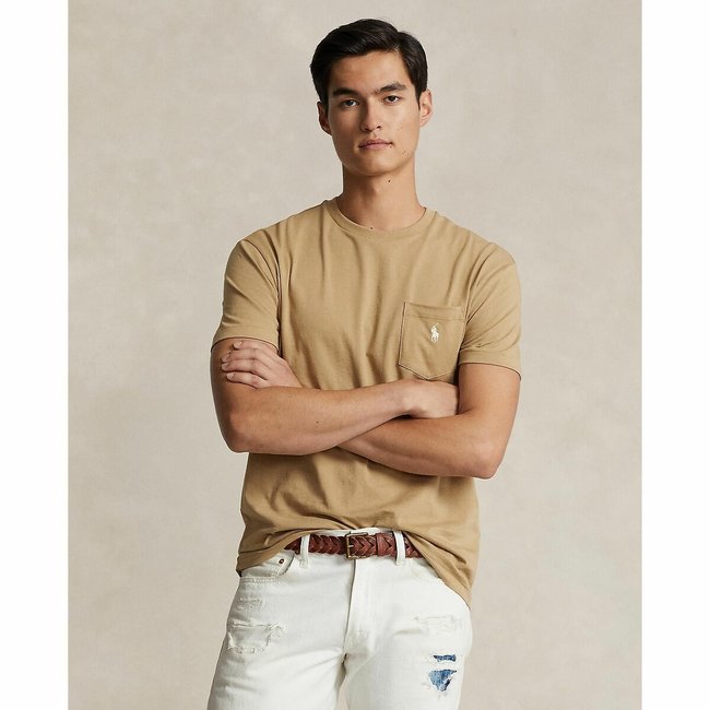 T-shirt classique à poche en jersey beige <span itemprop=