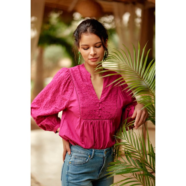Blouse manches longues broderies briam fuchsia La Petite Etoile La Redoute