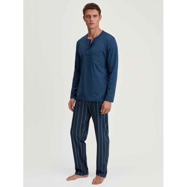 Pyjama, longue manches longues Coton RELAX IMPRINT insigne bleu <span itemprop=