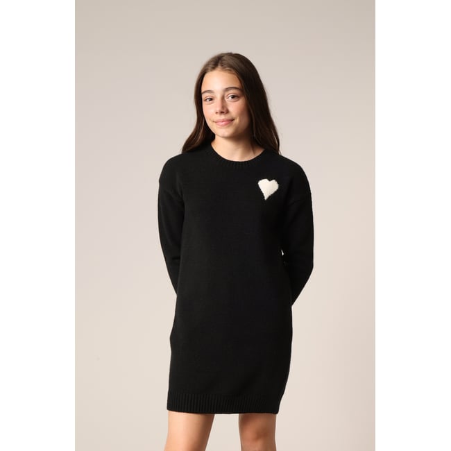 Robe pull fille en maille motif cœur KISSY noir <span itemprop=