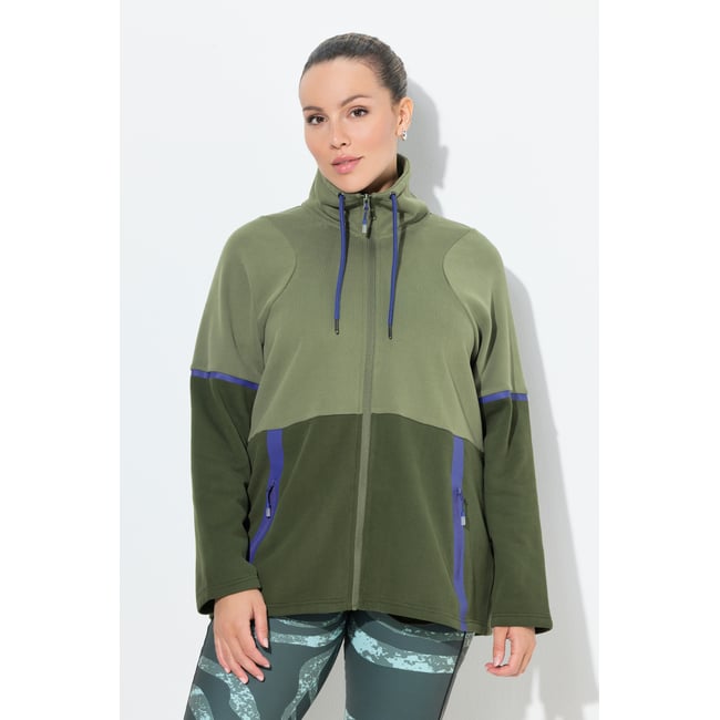 Veste en molleton bicolore à col montant vert olive <span itemprop=