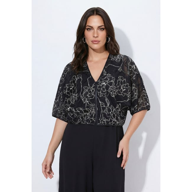 Boléro en soie mélangée, coupe oversize noir <span itemprop=