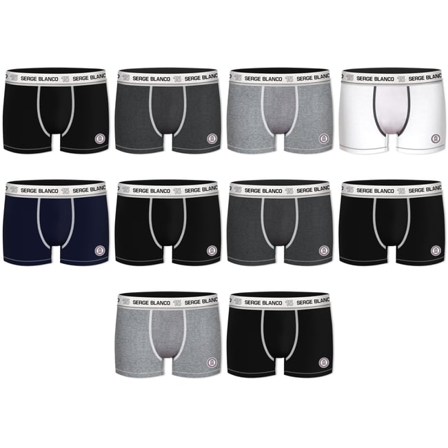 Lot De 10 Boxers Coton noir/gris/blanc <span itemprop=