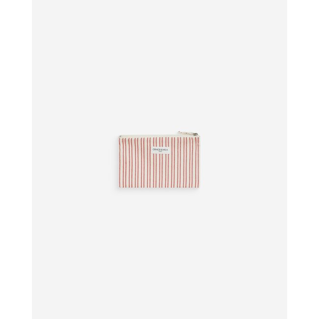 Pochette zippée en coton rayée rouge Wilene - GRACE & MILA