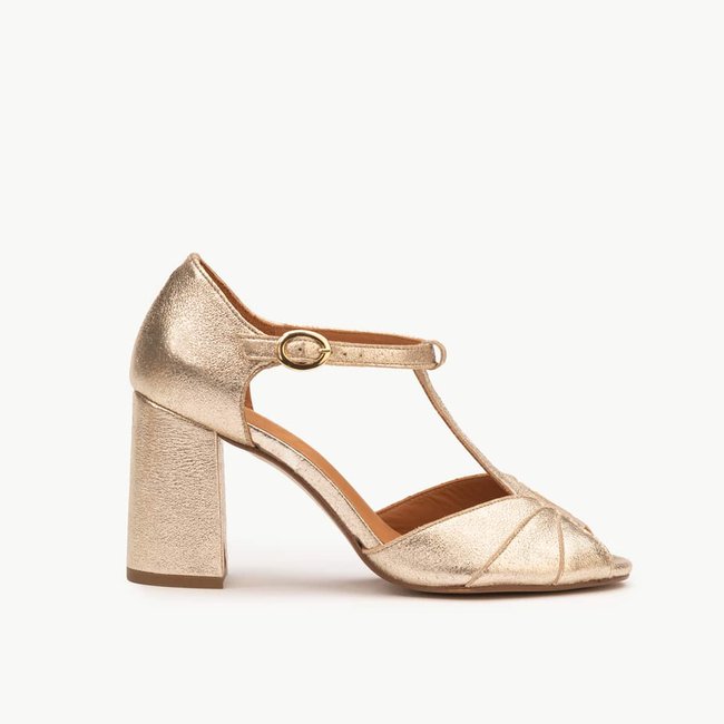 Sandale cuir pailleté PÉNÉLOPE doré clair <span itemprop=