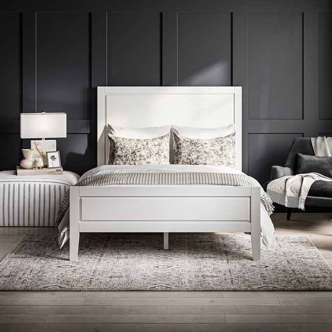 Orton Shaker Solid Pine Wood Bed, white, SO'HOME