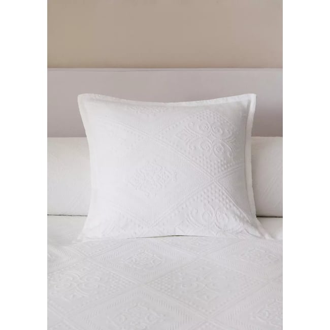 Housse de coussin jacquard pré-rétréci 300 g confection lit 50x50 cm blanc <span itemprop=