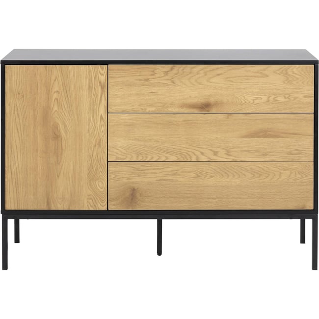 Commode 1 porte 3 tiroirs collection KRAPINA Couleur effet chêne et noir <span itemprop=