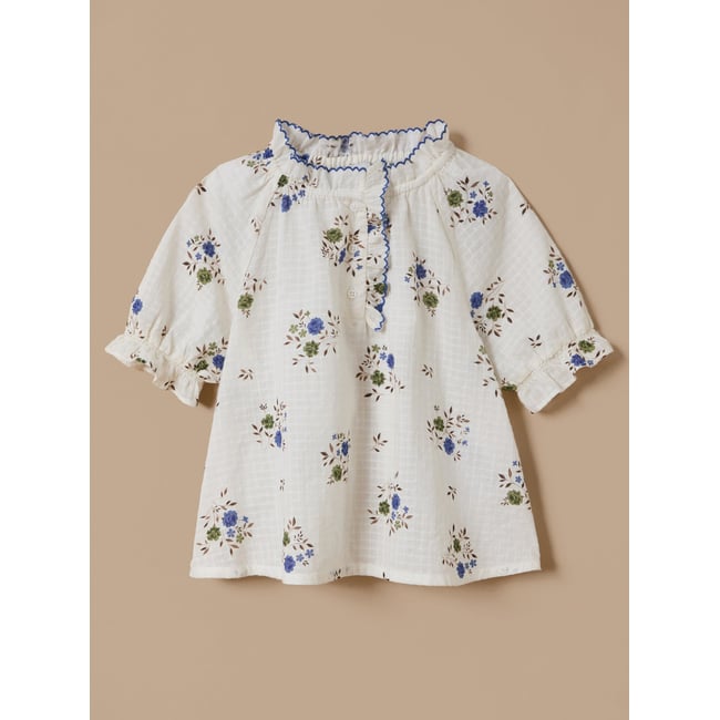 Blouse coton dobby imprimée imprimé rosa blue <span itemprop=