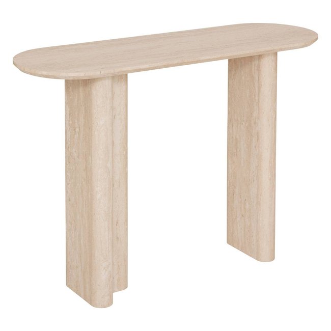 Console ovale effet travertin ANAYA Couleur beige <span itemprop=