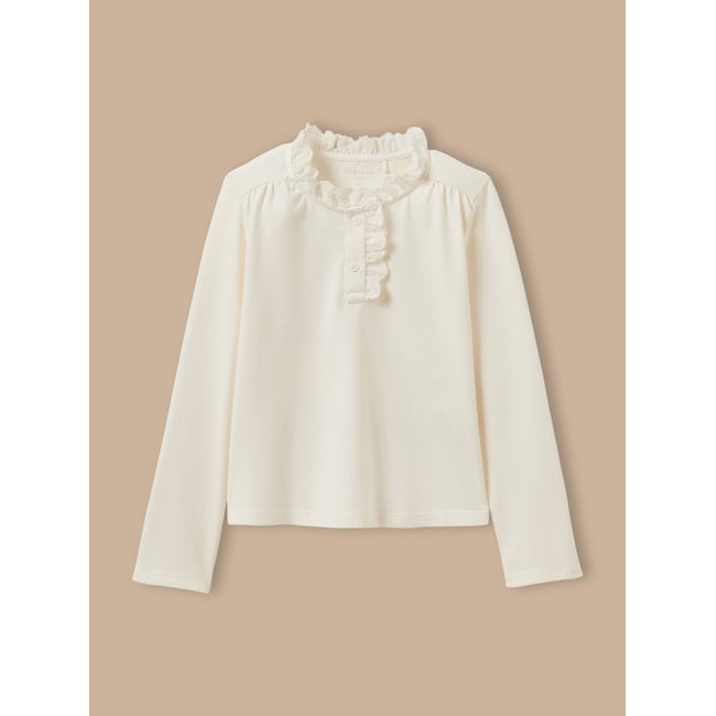 T-shirt  col montant brodé - coton biologique ecru <span itemprop=