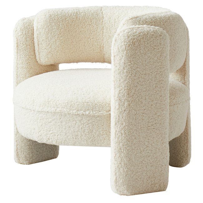 Fauteuil de salon en bouclette, BANGUI Couleur blanc cassé <span itemprop=