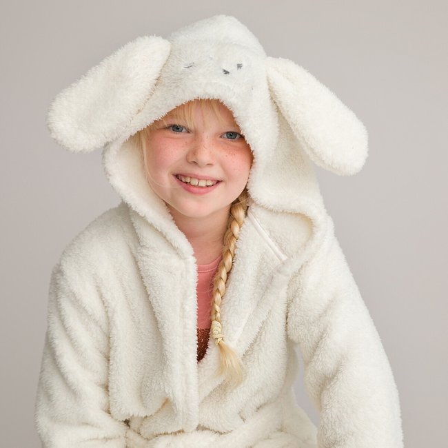 Robe de chambre en polaire motif lapin brode ecru La Redoute Collections La Redoute