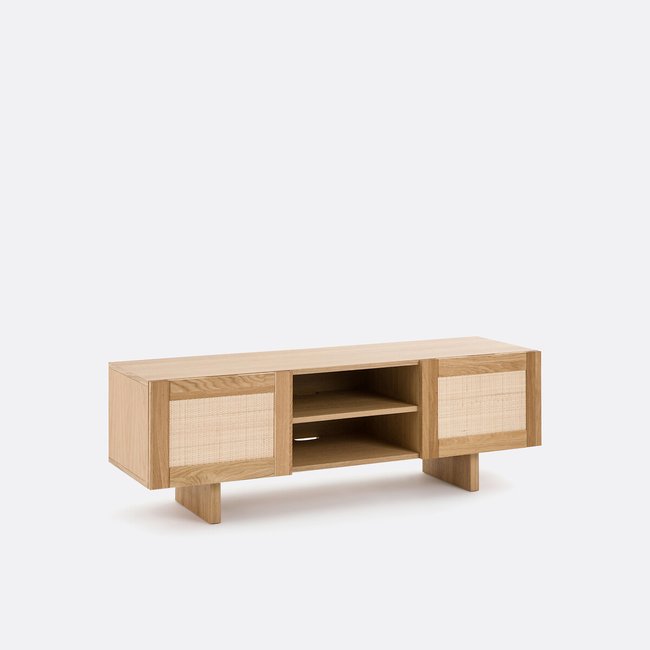 Meuble TV chêne et cannage L150 cm, Arty Couleur chêne <span itemprop=