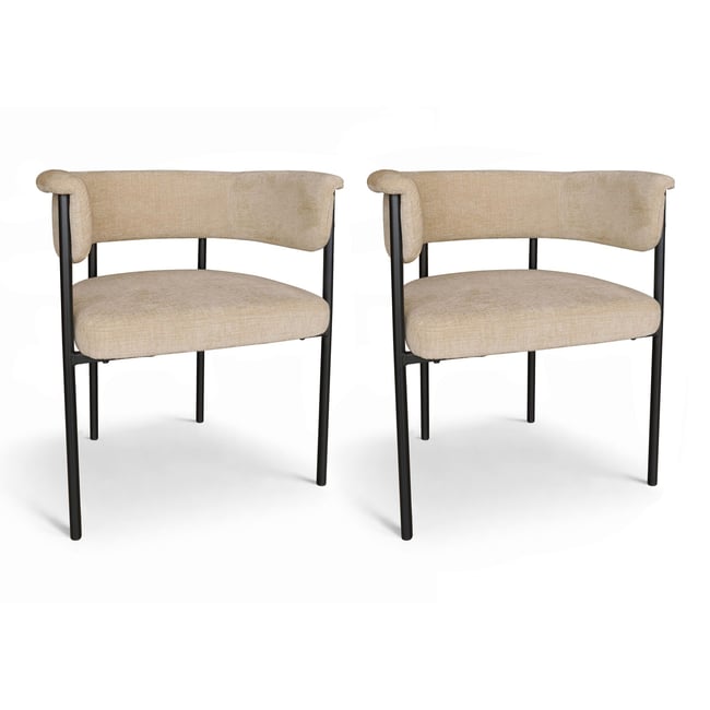 Lot de 2 fauteuils de table pied métal et tissu, COLETTE Couleur beige <span itemprop=