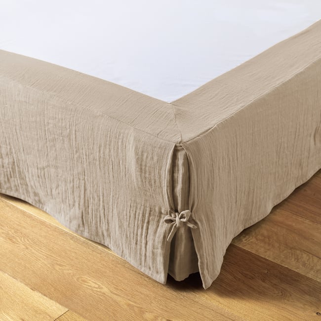 Cache sommier, en 100 % Gaze de coton, avec volant 30 cm ficelle <span itemprop=