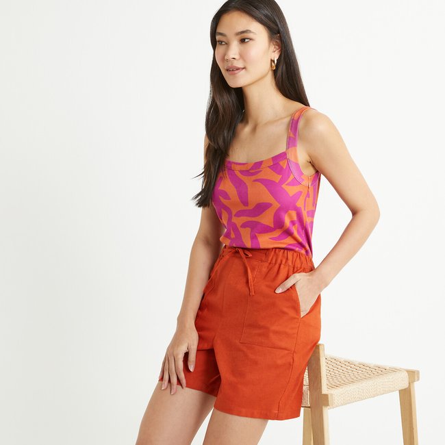 Träger-Top mit Karree-Ausschnitt und Printmuster orange bedruckt <span itemprop=