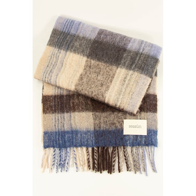 Echarpe à carreaux en alpaga majoritaire, LUCIO carreaux beige <span itemprop=
