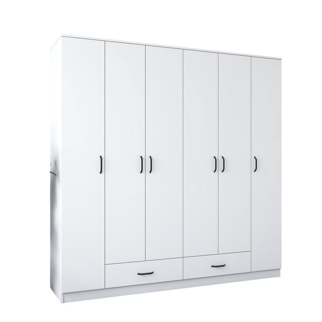 Armoire penderie blanche 6 portes 2 tiroirs BYRON Couleur blanc <span itemprop=