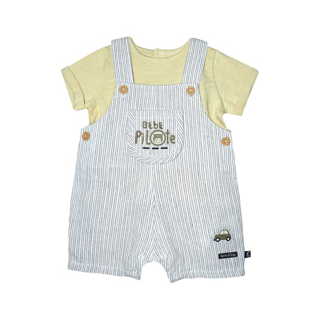 Ensemble tshirt salopette courte romario blanc <span itemprop=
