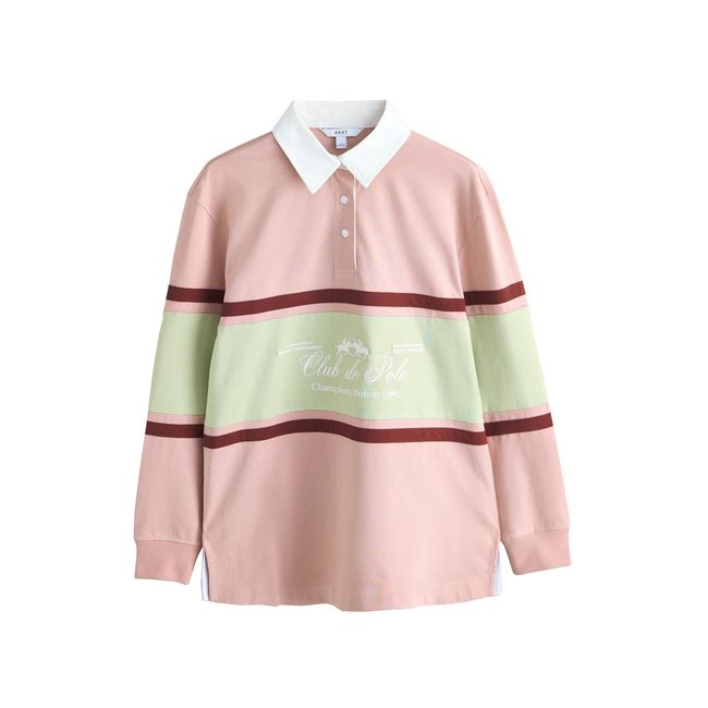 Polo rugby manches longues broderie rose <span itemprop=