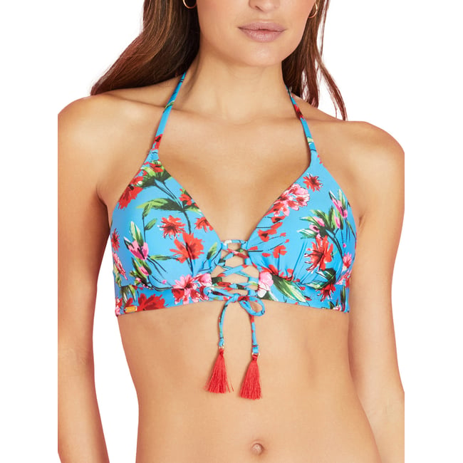 Haut maillot de bain triangle préformé Amalfi bleu turquoise <span itemprop=