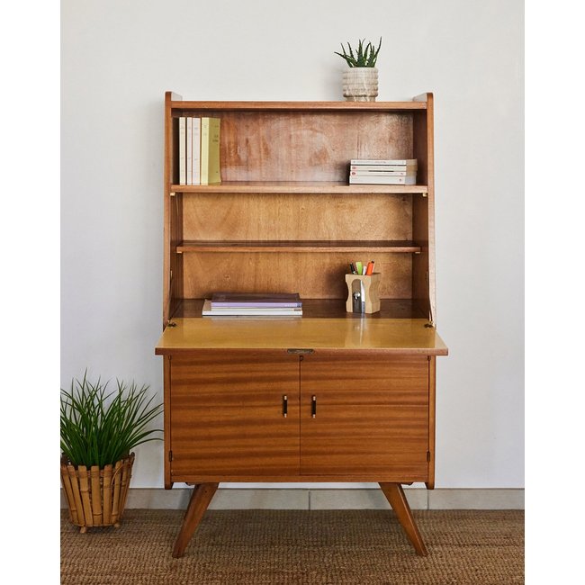 Secrétaire Mid-century en bois Honoré N°185 - Bon état Couleur bois clair <span itemprop=