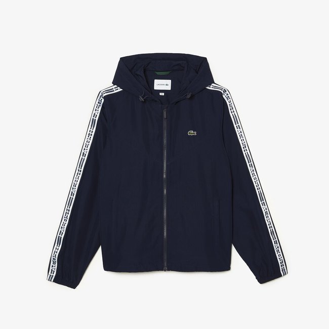 Blouson zippé à capuche bandes logotées - LACOSTE