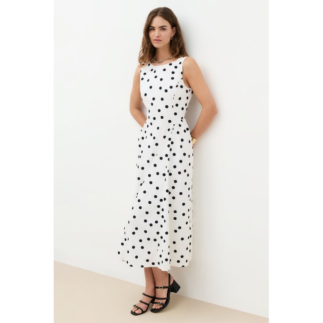 Robe fluide col rond ROBE ROMANTIQUE ivoire <span itemprop=