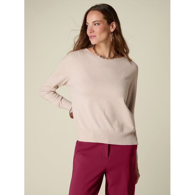 Pull à encolure bateau beige <span itemprop=