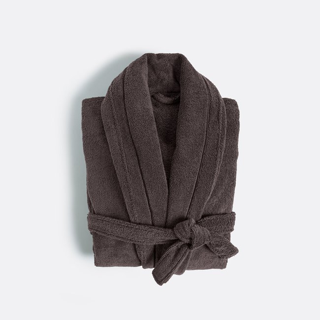 Peignoir adulte châle en coton peigné 400 g/m2, Victor  graphite <span itemprop=