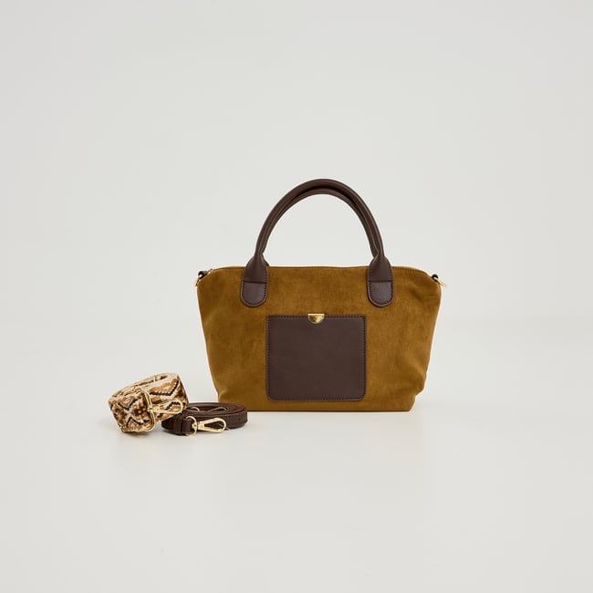 Sac à main bi-matière blanc cassé ecru <span itemprop=