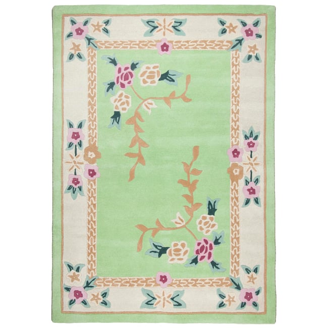 Tapis d'enfant floral Lifou tufté en laine Couleur vert <span itemprop=