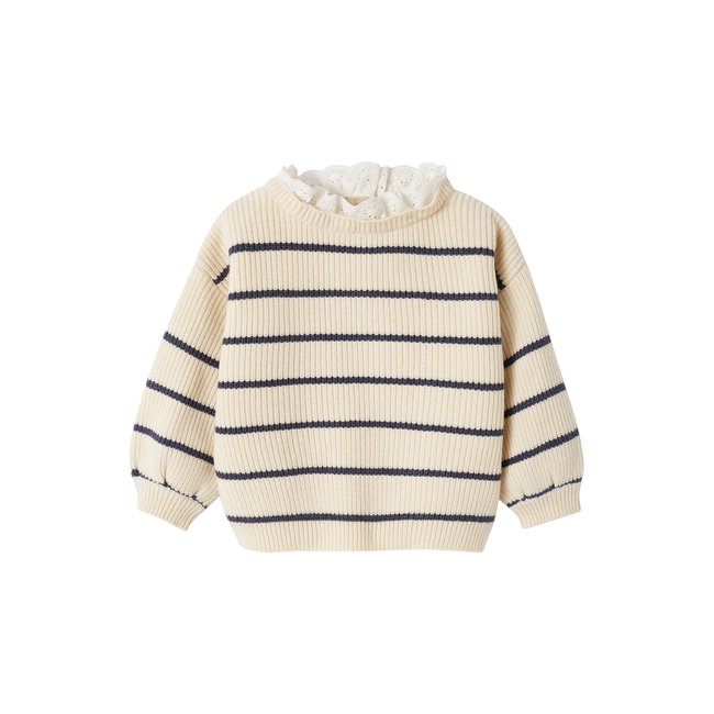 Pull bébé en côte perlée col en broderie anglaise - VERTBAUDET