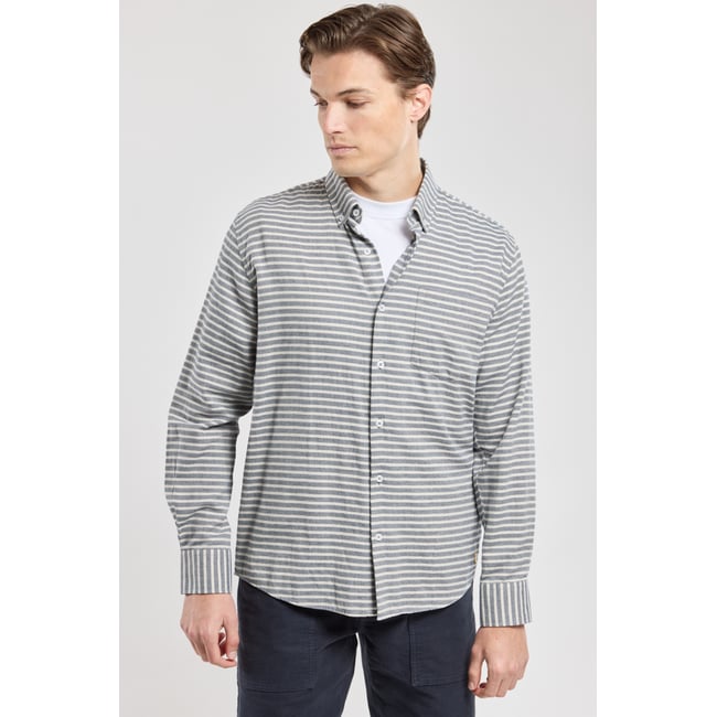 Chemise rayée coupe droite en coton marin marine deep <span itemprop=