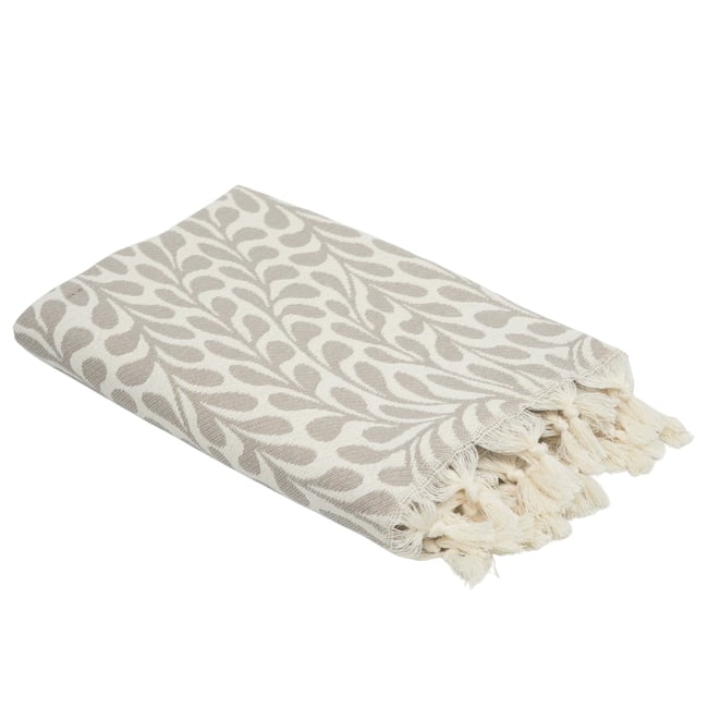 Fouta jacquard coton FEUILLE taupe clair <span itemprop=