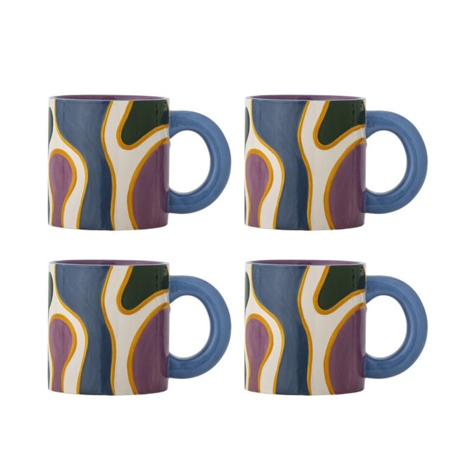 Tasse grès graphique  Salacia set de 4 Couleur multicolore <span itemprop=