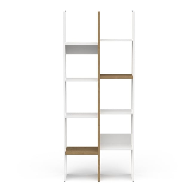 Etagère déco 6 rayons et 8 niches décor chêne et blanc mat - ACCESS Couleur bois clair <span itemprop=