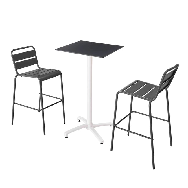 Ensemble table inclinable en hpl avec chaises hautes en métal, OPERA gris anthracite <span itemprop=