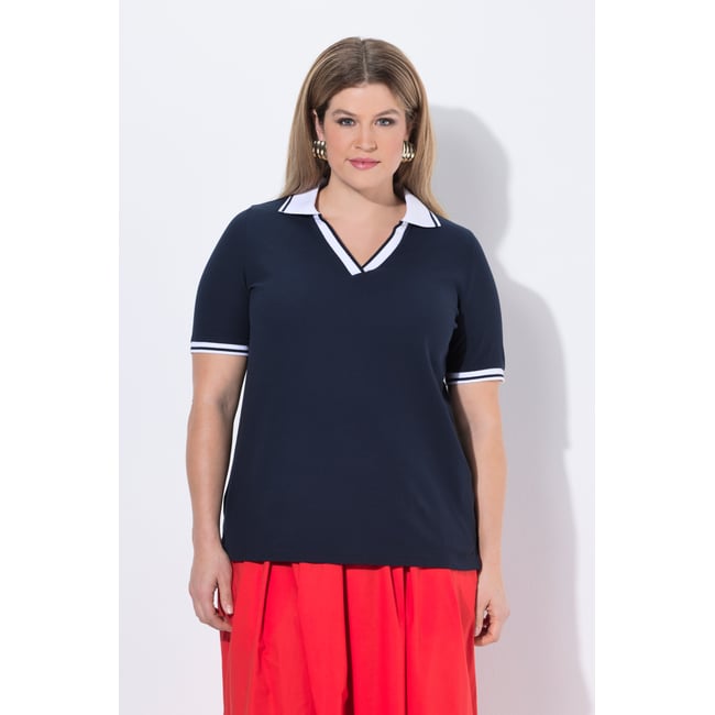 Polo à manches courtes, modèle bicolore marine <span itemprop=
