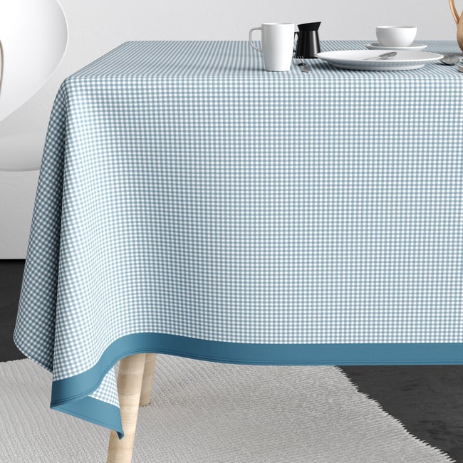 Nappe rectangulaire anti tache Coton Vichy Bleu bleu <span itemprop=