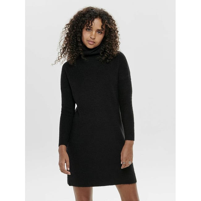 Robe-pull col roulé grosse maille  noir <span itemprop=
