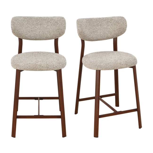 Lot de 2 chaises de bar en tissu piètement effet foncé bois H65cm- LUNARA Couleur marron chiné <span itemprop=