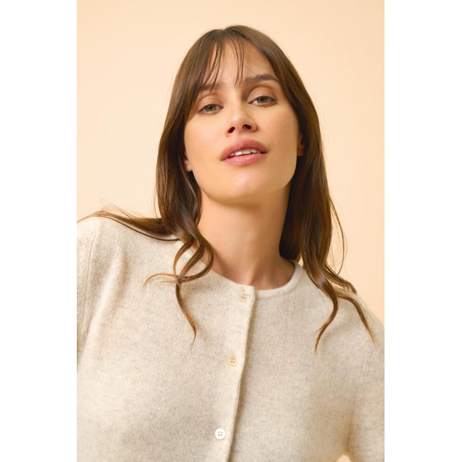 Cardigan Col Rond Gris Perle Chiné Katharine gris clair chiné <span itemprop=