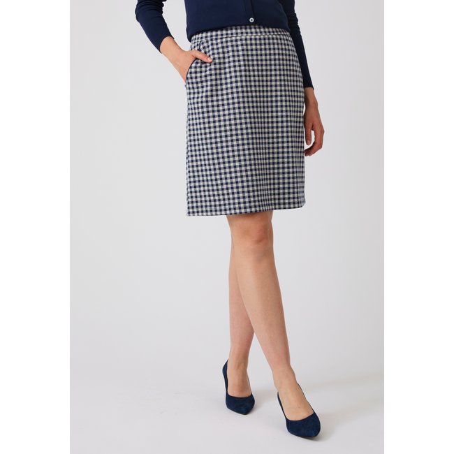 Jupe maille milano jacquard bleu marine carreaux <span itemprop=