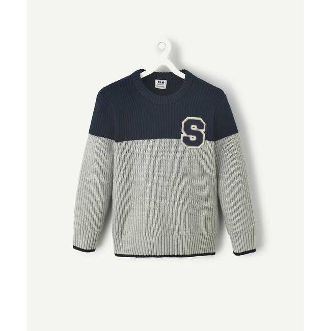 Pull bleu marine/gris <span itemprop=