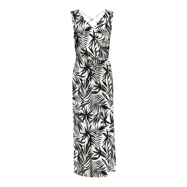 Abito lungo con scollo a V, motivo fogliame bianco VERO MODA
